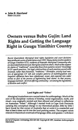 Owners Versus Bubu Gujin: Land Rights and Getting the Language Right in Guugu Yimithirr Country