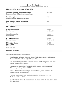 Byrd Mcdaniel Byrd.Mcdaniel@Gmail.Com – Northeastern University – Updated August 2019