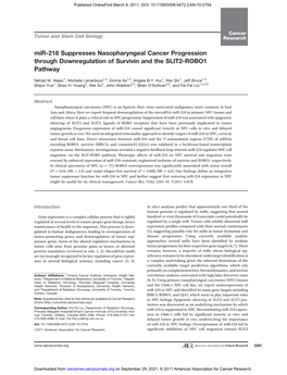 Mir-218 Suppresses Nasopharyngeal Cancer Progression Through Downregulation of Survivin and the SLIT2-ROBO1 Pathway