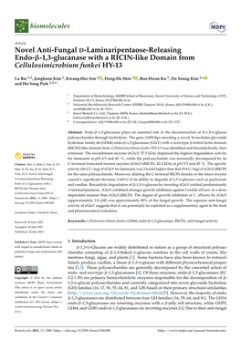 Novel Anti-Fungal D-Laminaripentaose-Releasing Endo-Β-1,3-Glucanase with a RICIN-Like Domain from Cellulosimicrobium Funkei HY-13