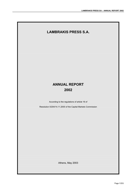 Lambrakis Press S.A. Annual Report 2002