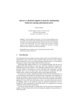 Educare: a Decision Support System for Anticipating Behaviors Among Educational Actors