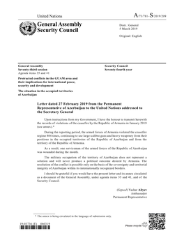 General Assembly Security Council Seventy-Third Session Seventy-Fourth Year Agenda Items 35 and 41