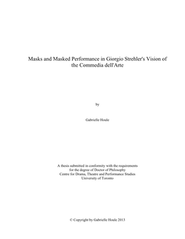 Masks and Masked Performance in Giorgio Strehler's Vision of the Commedia Dell'arte