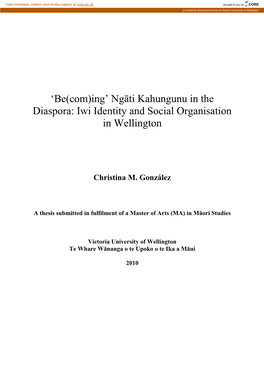 Ngāti Kahungunu in the Diaspora: Iwi Identity and Social Organisation in Wellington