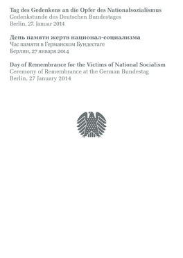 Tag Des Gedenkens an Die Opfer Des Nationalsozialismus Gedenkstunde Des Deutschen Bundestages Berlin, 27