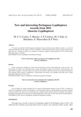 New and Interesting Portuguese Lepidoptera Records from 2011 (Insecta: Lepidoptera)