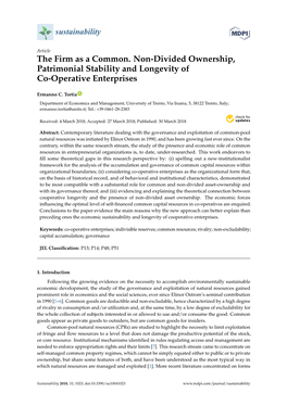 The Firm As a Common. Non-Divided Ownership, Patrimonial Stability and Longevity of Co-Operative Enterprises