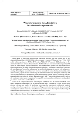 Wind Storminess in the Adriatic Sea in a Climate Change Scenario