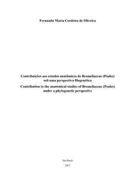 Fernanda Maria Cordeiro De Oliveira Contribuições Aos Estudos Anatômicos De Bromeliaceae