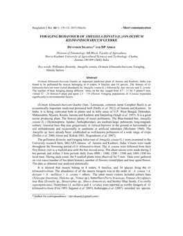 Foraging Behaviour of Amegilla Zonata (L.) on Ocimum Kilimandscharicum Guerke