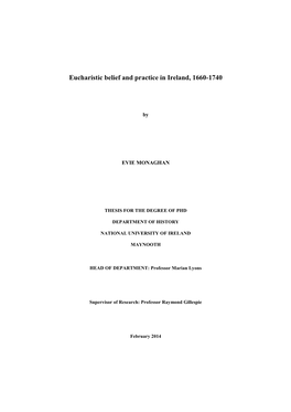 Eucharistic Belief and Practice in Ireland, 1660-1740