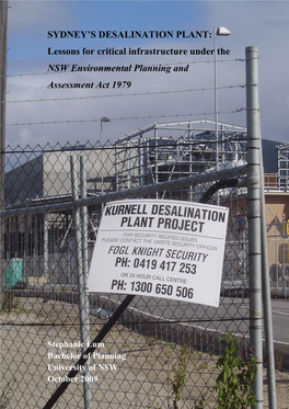 SYDNEY's DESALINATION PLANT: Lessons for Critical Infrastructure