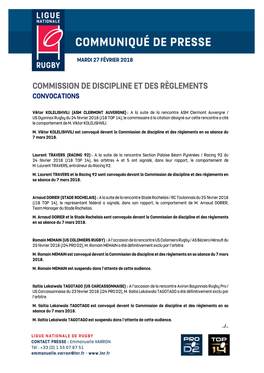 Commission De Discipline Et Des Règlements Convocations