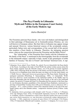 The Pazzi Family in Lithuania: Myth and Politics in the European Court Society of the Early Modern Age