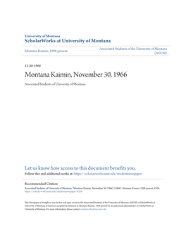 Montana Kaimin, November 30, 1966 Associated Students of University of Montana