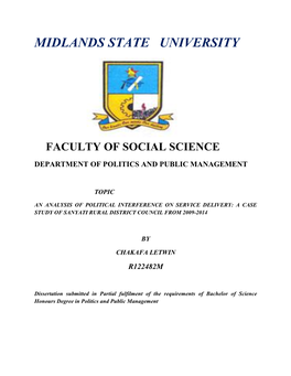 Midlands State University Faculty of Social Science Department Of