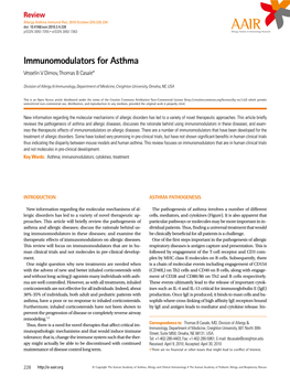 Immunomodulators for Asthma Vesselin V Dimov, Thomas B Casale*