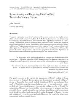 Remembering and Forgetting Freud in Early Twentieth-Century Dreams (Journal Article)