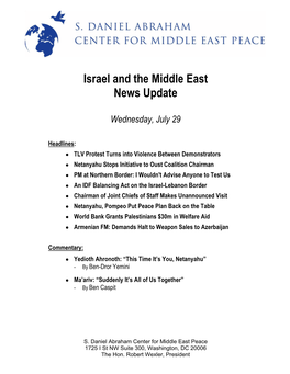 Israel and the Middle East News Update