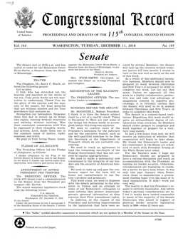 Congressional Record United States Th of America PROCEEDINGS and DEBATES of the 115 CONGRESS, SECOND SESSION