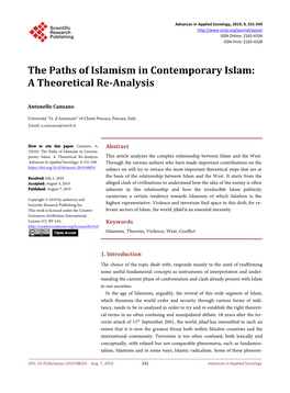 The Paths of Islamism in Contemporary Islam: a Theoretical Re-Analysis