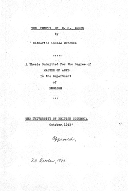 THE POETRY of W. H. AUDEN by Katharine Louise Marcuse a Thesis