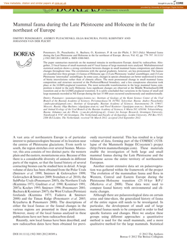 Mammal Fauna During the Late Pleistocene and Holocene in the Far Northeast of Europe