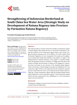 Strengthening of Indonesian Borderland at South China Sea Water Area (Strategic Study on Development of Natuna Regency Into Province by Formation Natuna Regency)