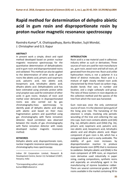 Rapid Method for Determination of Dehydro Abietic Acid in Gum Rosin and Disproportionate Rosin by Proton Nuclear Magnetic Resonance Spectroscopy