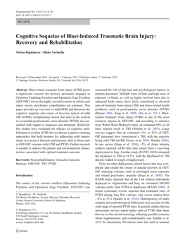 Cognitive Sequelae of Blast-Induced Traumatic Brain Injury: Recovery and Rehabilitation