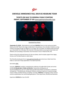 Chevelle Announce Fall 2019 Us Headline Tour