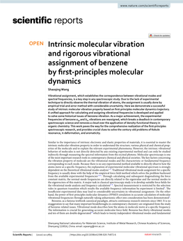 Intrinsic Molecular Vibration and Rigorous Vibrational Assignment of Benzene by Frst‑Principles Molecular Dynamics Shaoqing Wang