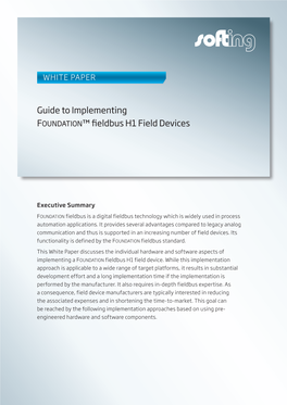 Guide to Implementing FOUNDATION Fieldbus H1 Field Devices White Paper Table of Contents