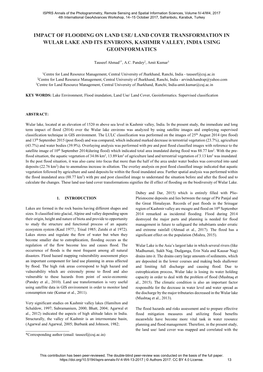 Impact of Flooding on Land Use/Land Cover Transformation in Wular Lake and Its Environs, Kashmir Valley, India Using Geoinformatics