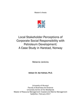 Local Stakeholder Perceptions of Corporate Social Responsibility with Petroleum Development: a Case Study in Harstad, Norway