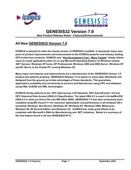 GENESIS 32 Release 6.1 • Runs on Windows NT, Windows 95, Windows 98, Win CE and Win 2000