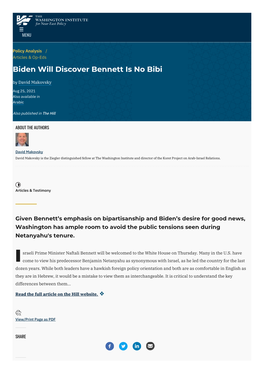 Biden Will Discover Bennett Is No Bibi | the Washington Institute