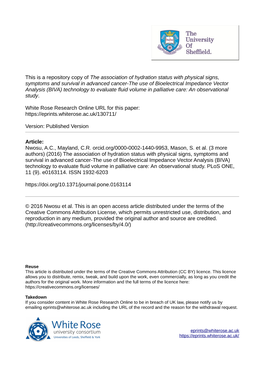 The Association of Hydration Status with Physical Signs, Symptoms And