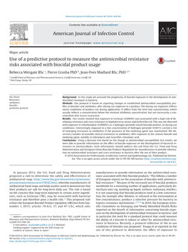 Use of a Predictive Protocol to Measure the Antimicrobial Resistance Risks Associated with Biocidal Product Usage