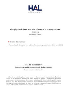 Geophysical Flows and the Effects of a Strong Surface Tension Francesco Fanelli