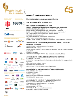LES PRIX ÉCRANS CANADIENS 2014 Nominations Dans Les