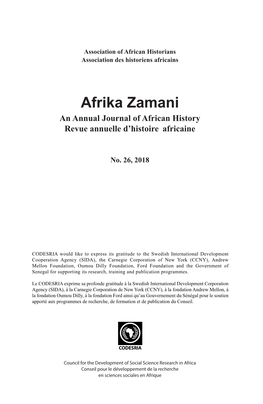 Afrika Zamani an Annual Journal of African History Revue Annuelle D’Histoire Africaine