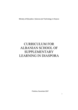 Curriculum for Albanian School of Supplementary Learning in Diaspora