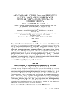 AGE and GROWTH of THREE Odontesthes SPECIES from SOUTHERN BRAZIL (ATHERINOPSIDAE), with REFERENCE to PHYLOGENETIC CONSTRAINTS in THEIR LIFE-HISTORY