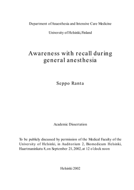 Awareness with Recall During General Anesthesia