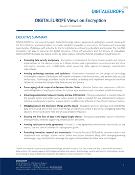 DIGITALEUROPE Views on Encryption Brussels, 15 July 2016