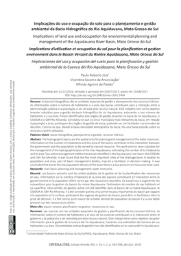 Implicações Do Uso E Ocupação Do Solo Para O Planejamento E Gestão Ambiental Da Bacia Hidrográfica Do Rio Aquidauana, Mato