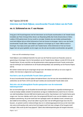 NLF Opinie 2019/40 Interview Met Henk Nijboer, Woordvoerder Fiscale Zaken Van De Pvda Mr