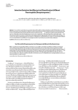 Selective Isolation and Numerical Classification of Novel Thermophilic